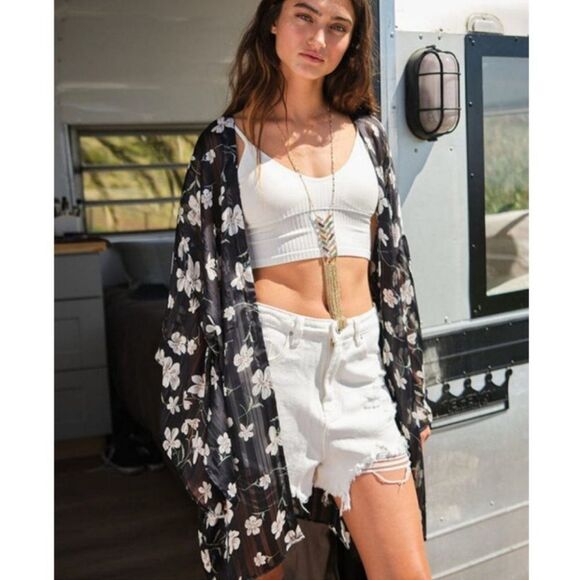 Shimmery Floral Chiffon-like Cardigan - Picture 1 of 3
